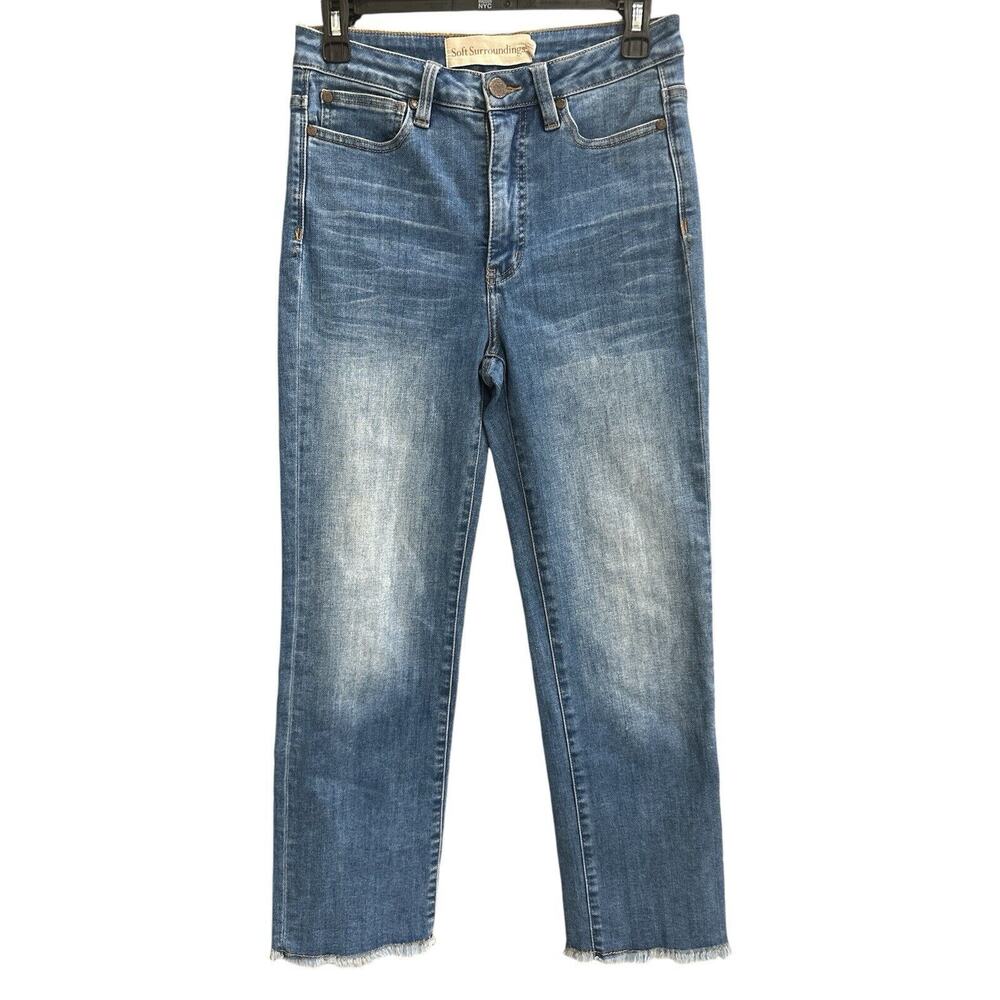 Soft Surroundings Womens Jeans M Distressed Light Wash Denim Pull On Casual Sz 4